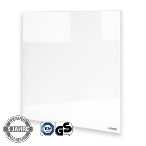 Glass electric heater in white with TÜV test certification and 5-year warranty