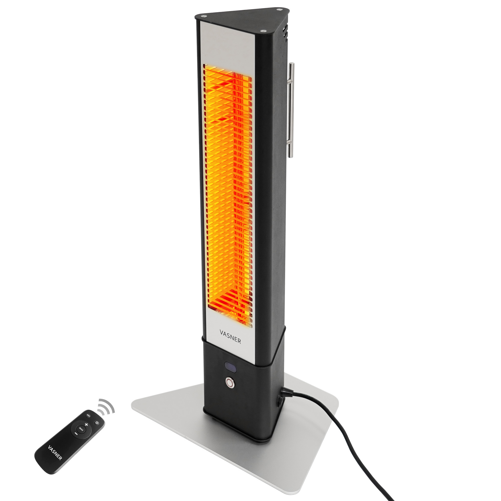 Portable outdoor heaters in black with 85% less light