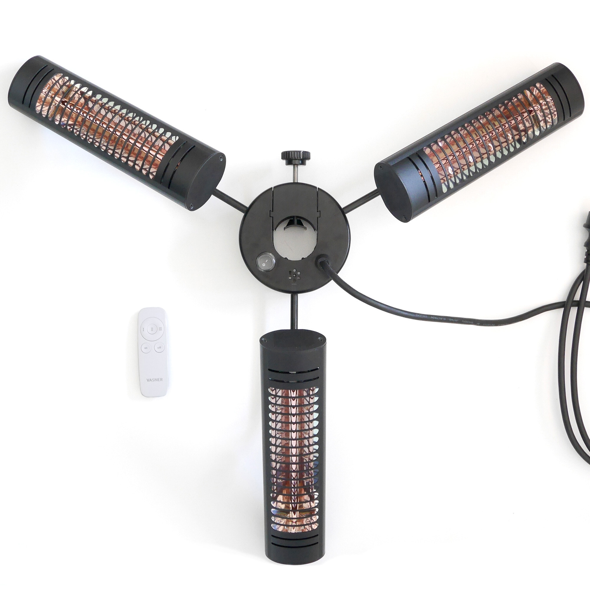 Parasol heater with remote control and power cord