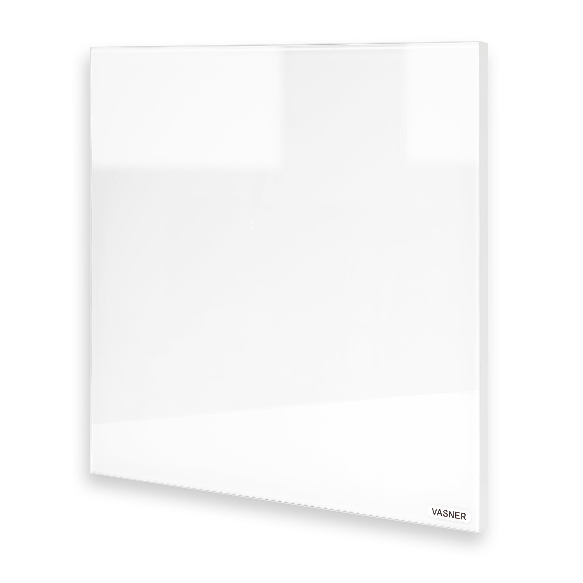 Infrared glass heating panel frameless appearance thanks to wafer-thin metal frame in white