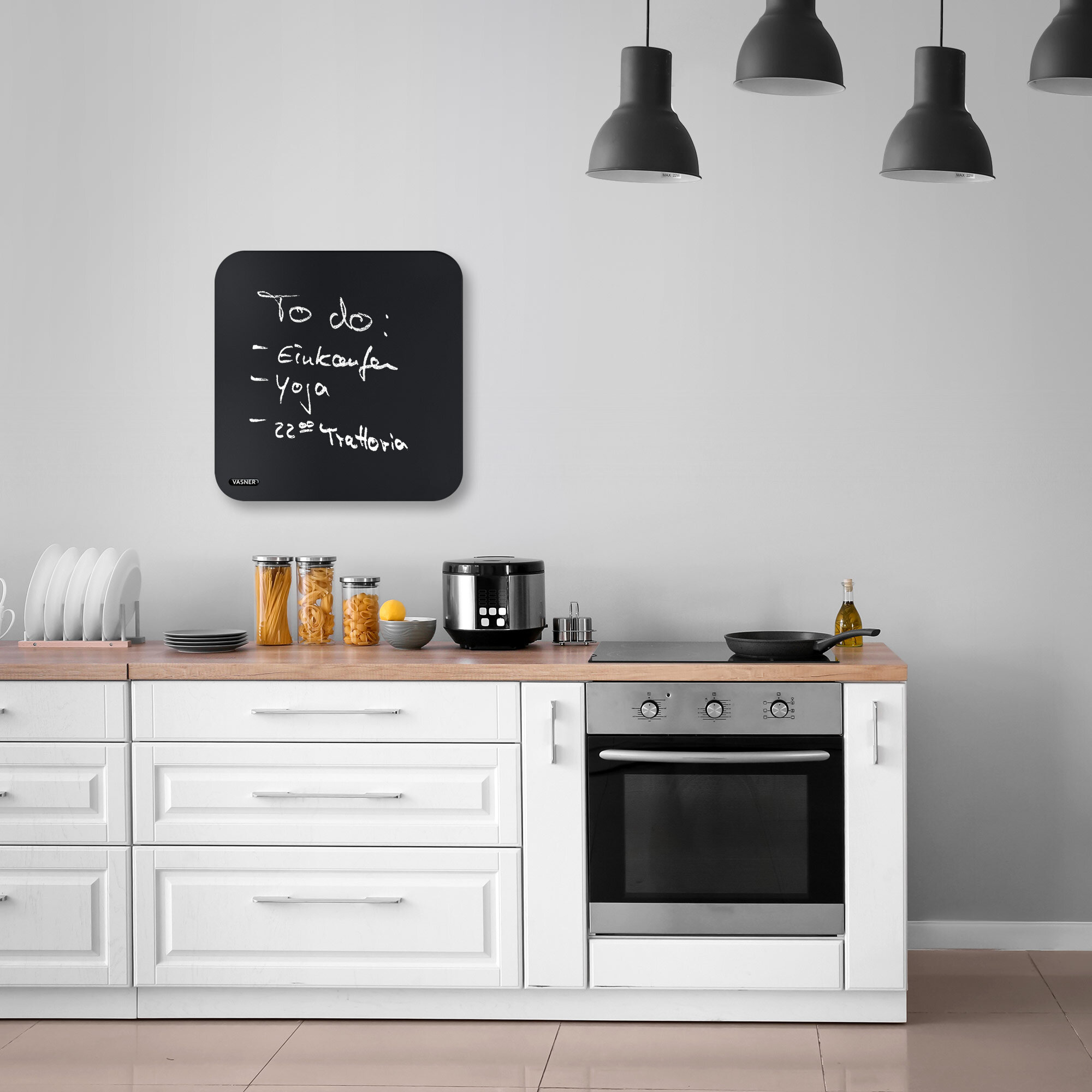 Chalkboard heating panel with IP44 spray protection for kitchens and bathrooms