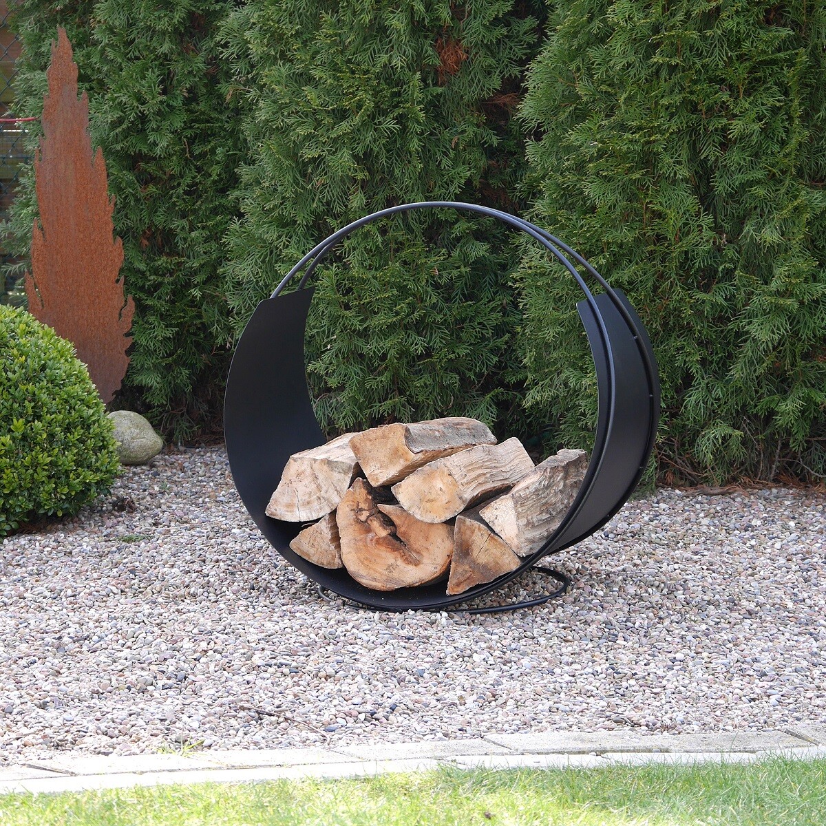 Outdoor firewood basket steel black powder coating