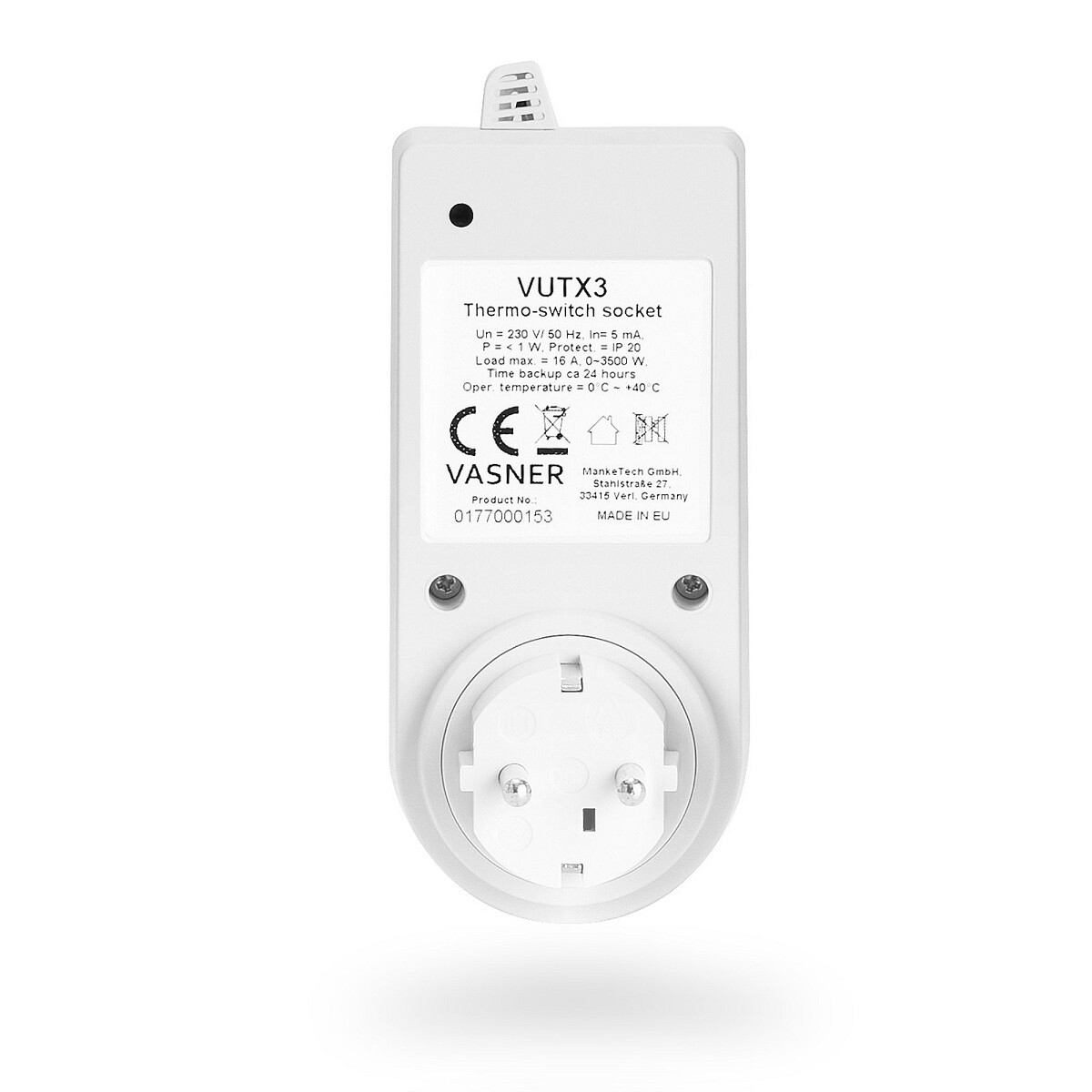Steckdosen Thermostat mit Fühler technische Daten